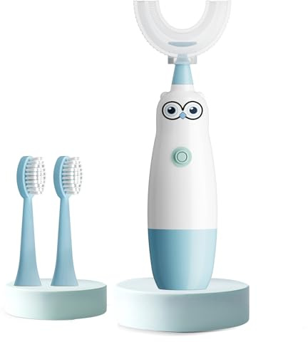 Hikid Kids U Shaped Electric Toothbrush, Owl Design, Ages 8-13,Light Blue