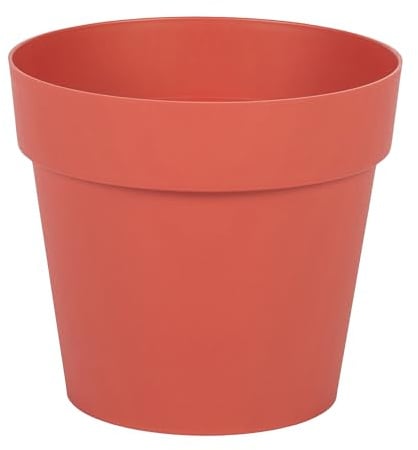 EDA - Pot de Fleur Rond Toscane Ø 14 cm - Intérieur & Extérieur - Zone de rétention d'eau pour Limiter l'Arrosage - Plastique Recyclé 1,1 L - Ø 13,5 cm x H.11,7 cm - Orange Terre Battue