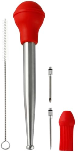 Zerodeko Injecteur D’Assaisonnement en Acier Inoxydable Turkey Baster Pompe À Huile pour Barbecue Marinade Et Rôtissage avec Brosse De Nettoyage pour Cuisine Grill Fête Et Usage Extérieur