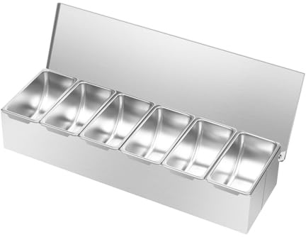 PBTERDTF Zutatenbehälter Edelstahl Catering Behälter Set mit 6 Einsätzen und Deckel Pizza Zutatenbox Gewürzboxen mit Herausnehmbaren für Buffet, Salatbar, Gastro und Pizza Station