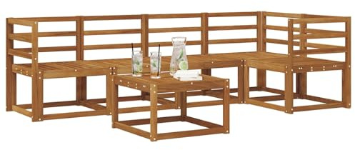 vidaXL Sofa Set 6 pcs Natur Massivholz Akazie, Cooles Garten-Sofa, modernes Outdoor-Eckmöbel, langlebige Terrassen-Sitzgelegenheit, gemütliches Lounge-Set für die Terrasse