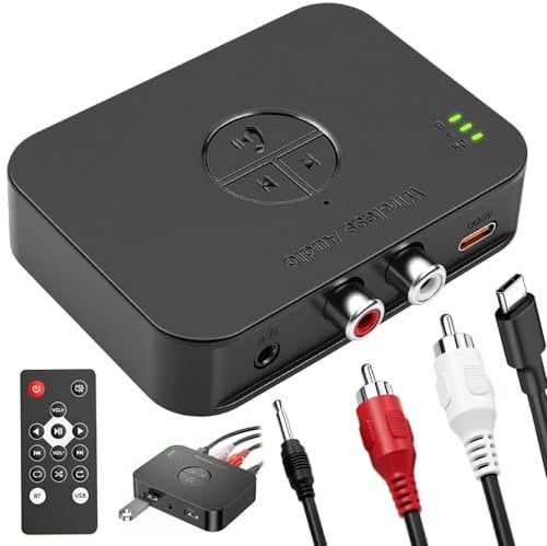 Adattatore audio Bluetooth 6.0, impianto stereo con jack AUX 3,5 mm R C A | Doppia connessione, telecomando per altoparlante HiFi, ricevitore Bluetooth, TV, altoparlante, autoradio, 3D Surround