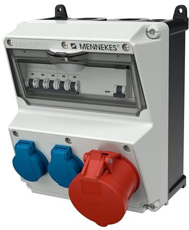 MENNEKES AMAXX Kombi CEE 32A, 2x SCHUKO, FI 40A, LS 32A, IP44 | mit FI Typ A, CEE 32 A 5-polig 400 V, 2x SCHUKO, FI 40 A 4-polig 30 mA, LS 32 A, IP44, vorverdrahtet