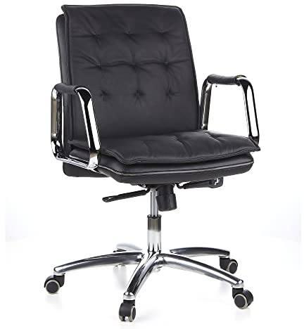 hjh OFFICE 600930 Chefsessel Villa 10 Leder Schwarz hochwertiger Bürostuhl, mittelhohe Rückenlehne, höhenverstellbar