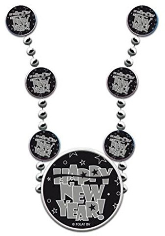 Folat Silvester Deko Halskette Silber schwarz Happy New Year Kette