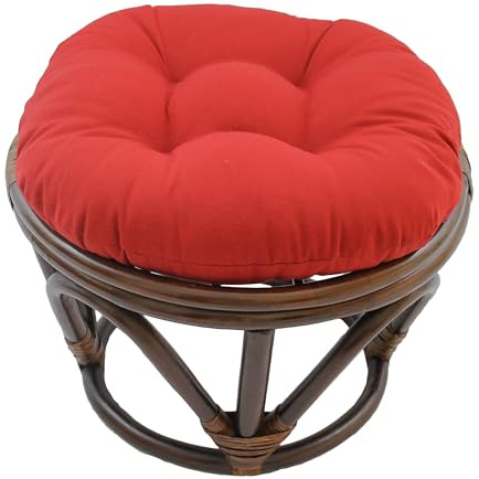Blazing Needles Solid Twill Round Footstool Cushion, 18, Red