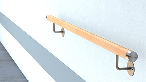 Buche Holz Handlauf V2A Fertighandlauf Gel„nder Treppe Griff 42,4x2 mit sichtbarer Verschraubung (1,4 m - einteilig)