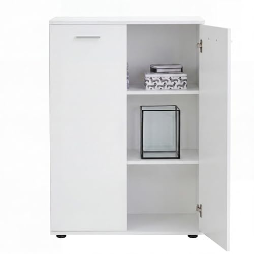 FineBuy Kommode 71x35x104 cm Weiß mit 2 Türen, Mehrzweckschrank | Flurschrank mit Einlegeböden und Stauraum, kleine Anrichte matt, Sideboard für Flur, Bad und Schlafzimmer