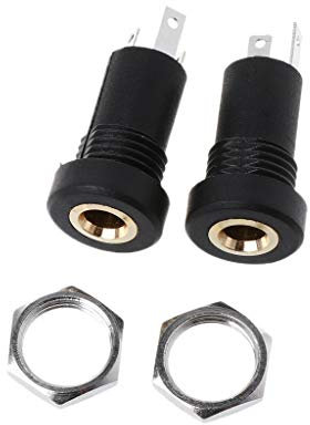 ESden Lot de 2 prises jack stéréo 3,5 mm 3 pôles Noir Support panneau à souder Doré avec écrous