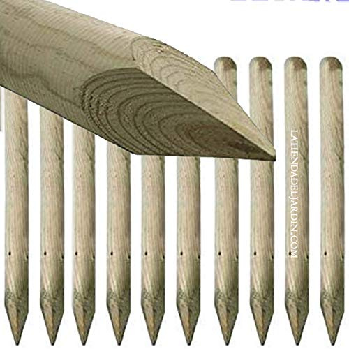 Pfosten aus Holz mit Spitze 150 cm, Durchmesser 8 cm. Nützlich für den Bau von Zäunen, Zäunen, Quadraten, Pergolen, etc. als in der Landwirtschaft für Bäume. Packung mit 10 Stück.