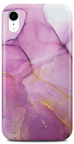 ONEFLOW Sense Case kompatibel mit Apple iPhone XR Hülle in Marmor Optik, Schutz für Kamera und Bildschirm, Glitzer Handyhülle aus Silikon - glänzend Violett (Affection)