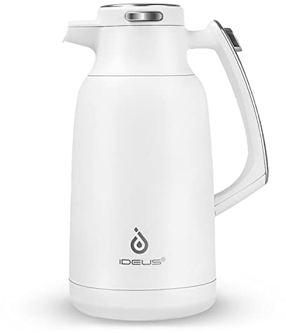 IDEUS 68 oz Stainless Steel Thermal Coffee Carafe, Double Wall Insulated Vacuum Flask, Water Coffee and Beverage Dispenser, 12 Hour Heat 24 Hour Cold Retention (White)