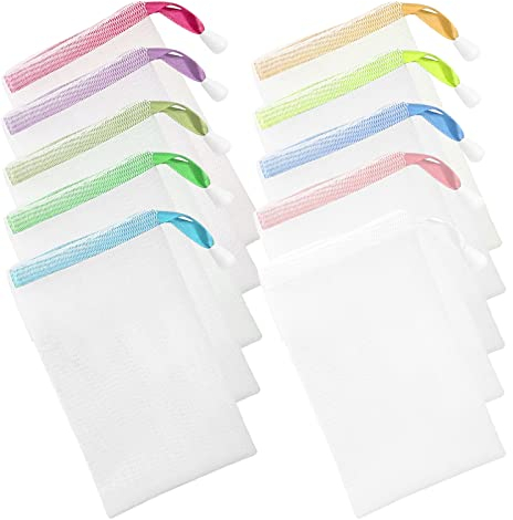 TAFAFTL Seifensäckchen,20 Stück Seifenbeutel Nylon mit Kordelzug,Seife Mesh Tasche für Baden Gesichtsreinigung Werkzeug, Körper Peeling,Badreinigungszubehör(10 Farben), Weiß
