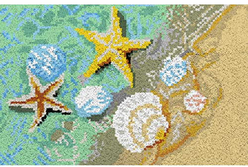 Vorgedruckte Knüpfteppich Teppich Kits Set - Diy Strand Seestern Muscheln Handarbeit Teppich Für Aldult, Super Einfache Unfertige Anfänger Leinwand Wandteppich, Entspannende Und Lustige Hobby