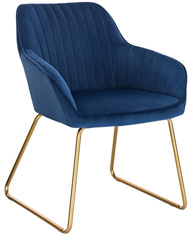 WOLTU Esszimmerstuhl 1 Stück Küchenstuhl Wohnzimmerstuhl Polsterstuhl Sessel, Armlehnstuhl mit Rückenlehne, für Esszimmer, Küche, Wohnzimmer, Samt, Gold Metallbeine, Blau, BH246bl-1