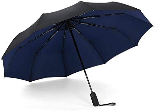 MMAXZ 10k Double Couche Coupe-Vent Entièrement Automatique Parapluie Hommes Et Femmes Trois Plis Commercial Grand Cadre Durable Parasol-Bleu Marine Parapluie Coupe-Vent Beau Léger Plus Résistant À
