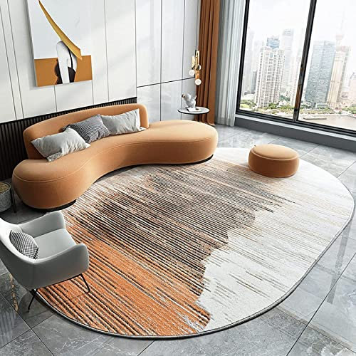 Rururug Tappeto Ovale Soggiorno Grandi Dimensioni Salotto Strisce geometriche sfumate grigio-arancio Moderno cameretta tappeti 180 X 250 CM