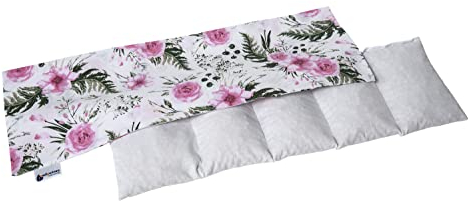Medi Partners Kirschkernkissen 60x20cm 800g 100% Baumwolle 5 kammern Körnerkissen groß Öko Natur Wärmekissen Kältetherapie abnehmbarer Bezug (Rosa Blumen)