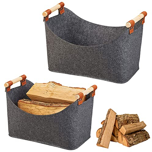 2 Bolsas de Cesta leña con Asas de Transporte, Cesta de Fieltro,55x32x40cmBolsa Cesto Almacenamiento Plegable,Rectangular Leñero Interior para Casa Periódicos Revistas Almacenamiento de Juguetes