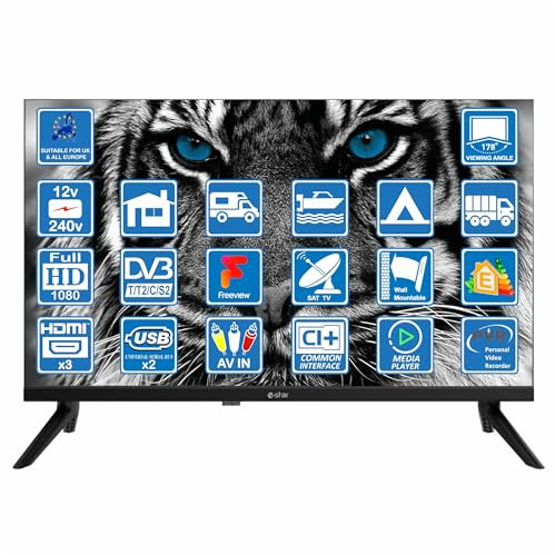 eStar 22 Inch 12 Volt LED Digital Full HD 1080p TV DVB-T2 /C/S2 Freeview, Freesat or Cable. 12V 240V 2 x USB with PVR & Media Player, 3 x HDMI, PC Monitor, Motorhome, Caravan, Boat, Kitchen (TV) …