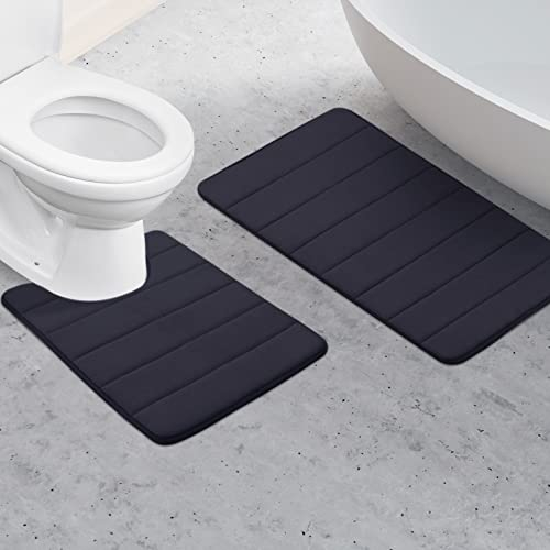 Badteppich Set Badezimmerteppich Set 2 teilig Memoryschaum Badteppich Super Weicher & Saugfähiger Waschbar Badvorleger für Badezimmer, Badewanne, Schlafzimmer (Dunkelgrau,U60 X 60 +60 X 86cm)