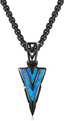CUOKA MIRACLE Kette Herren Schwarz 925 Sterling Silber Blau Opal Pfeil Anhänger Halskette Punk Pfeilspitze Schmuck Valentinstag Geschenke für Mann Damen Bruder