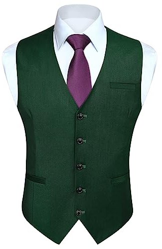 HISDERN Anzugweste Herren Grün Weste Anzug Formelle Anzugwesten für Business Hochzeit Baumwolle Regular Fit Elegant Veste,Waldgrün,3XL