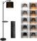BBHome Lampadaire LED avec télécommande et source lumineuse dimmable, températures de couleur variables, dimmable en continu, lampadaire avec étagère amovible pour salon, chambre, bureau, noir et doré
