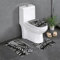 Badteppich-Set, ultraweich, mit U-förmigen Matte, Schlafzimmer-Bodenmatte, schwarz-weiß gestreift, 3-teilig