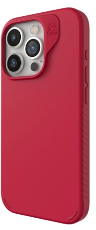 ZAGG Manhattan Snap iPhone 15 Pro Case - Premium Silicone iPhone Case, Durable Graphene Material, Smooth Surface with a Comfortable Ripple Grip, MagSafe Phone Case, Red