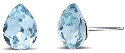 Weviway Silver Aquamarine Stud Earrings for Women Girls Blue Teardrop Earrings 925 Sterling Silver Cubic Zirconia Stud Earrings Handmade Crystal Earrings for Gifts
