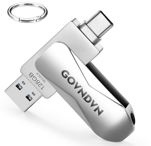 GOVNDVN USB Stick für iPhone 15, 128GB iPhone USB C Sticks mit Typ C & USB 3.0 Flash Laufwerk, iPhone Speicherstick Fotostick Externe Festplatte für iPhone 15/iPad/PC/Mac/Android(360 ° Drehung, 128GB)