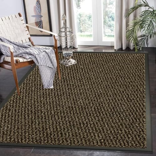 Rugs Inn Sunny Rubber Rug - Heavy Duty Waterproof Non Slip Strong PVC Backing Kitchen Rug Large Floor Mat Washable Front Door Outside Dirt Trapper (120 x 150 cm, Brown)