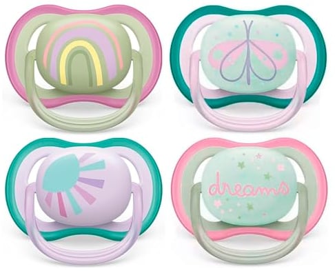 Philips Avent Ultra Air Day und Night Schnuller für Babys, 0-6 Monate, 4 Stück, inklusive Transport- und Sterilisationsbox