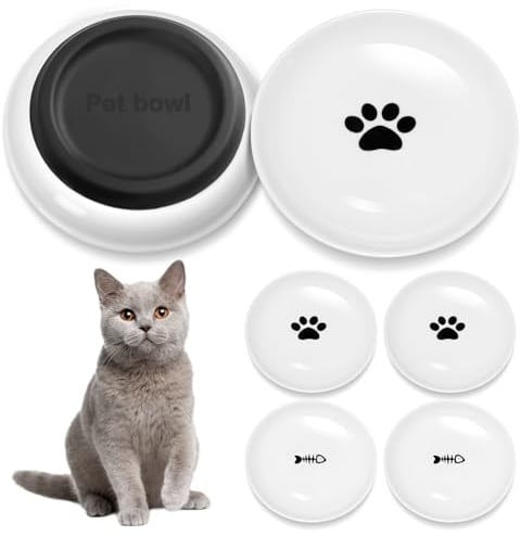 Otauoaea 6 Pièces Gamelle Chat Céramique avec Base Silicone Antidérapante, Plat pour Nourriture et Eau pour Chatons