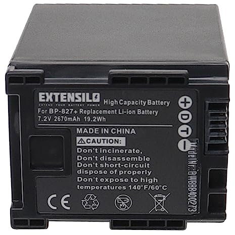 EXTENSILO 1x Akku Ersatz für Canon BP-827, BP-820, BP-828, 2740B002 für Videokamera Camcorder (2670 mAh, 7,2 V, Li-Ion)