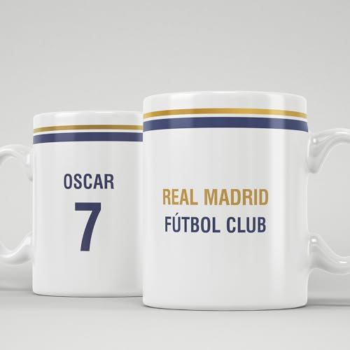 Transparent Gift Taza Personalizada de Real Madrid Fútbol. Regalos Personalizados para Cumpleaños, Día del Padre. Tazas Personalizadas de Cerámica. Regalos Originales para Padres, Amigos y Pareja