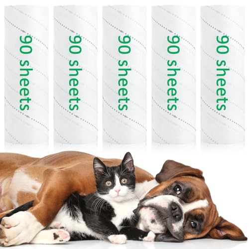 Onlyesh 450 Feuilles Rouleau Adhesif Vetement, 5 Rouleaux, 90 Feuilles par Rouleau, Rouleau Poils Animaux pour Poils D’Animaux, Vêtements, Canapés, Tapis