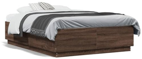 vidaXL Cadre de Lit avec Lumières LED, Lit Double avec Sommier à Lattes, Lit Adulte de Chambre, Moderne, Chêne Marron 140x190 cm Bois Ingénierie