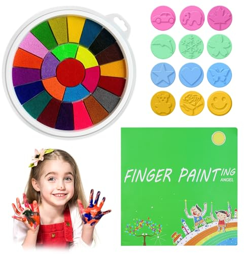 Morocket Fingerstempelfarbe 25 Farben Stempelkissen Kinder, Fingerstempel Bunt, Fingerabdruck Stempelkissen, Stempelkissen Kinder Abwaschbar für Stoffmalerei, Schule, Geburtstags