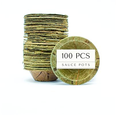 TAPARI Disposable Sauce Ramekins 100 PIECES - Natural Disposable Sauce Pots - 7cm Diameter - 30ml - Leaf Sauce Bowls - 100% Compostable & Disposable Leaf Sauce pots - BULK BUY 100 PACK