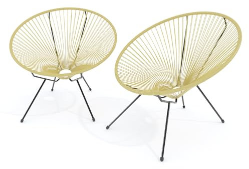 Set Di 2 Poltrone Sedia Relax Con Seduta A Corde Intrecciate Ovale E Struttura In Acciaio Robusto Arredo Arredamento Giardino Esterno Terrazzo Salone Soggiorno Salotto 72 x 78 x 89 cm (Beige)