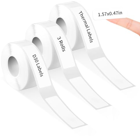 3 Rollen Etikettenband 12 x 40 mm Thermo Etiketten für Etikettendrucker, White Selbstklebend Label Tape Sticker Label Maker Tape Den Büro und Haushaltsbedarf, Thermal Self-Adhesive Label