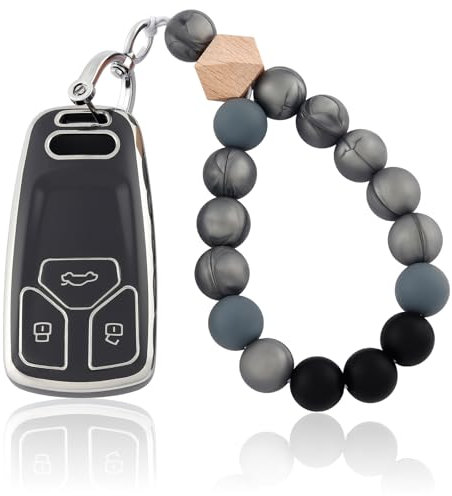 OFF WE GO Autoschlüssel Hülle Schlüsselhülle Cover für Audi A4 B98 S4 RS4 A5 F5 RS5 A6 A7 A8 D5 Q2 Q5 Q7 SQ5 SQ7 TT TTRS R8 Schlüsselcover mit Schlüsselanhänger Schlüssel Schutz Gehäuse, Grau Silber