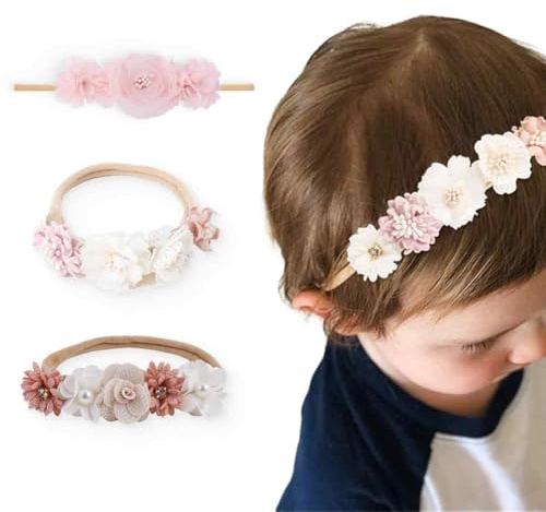 AIYVELU 3 Stück Haarband Baby, haarband baby mädchen, zarte Blume Nylon-Haarbänder, baby haarband, Kleinkind-Haar-Accessoires für Baby-Mädchen, Neugeborene, Säugling, Kleinkind und Kind