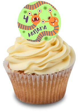 Cakeshop Cupcake Personalised Edible Cake Toppers Colourful Wiggly Funny Monsters | Custom Text | For Birthdays & Celebrations | Multiple Shapes & Sizes | Icing & Wafer Paper Options