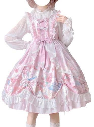 Cuteighteen Lolita Robe de princesse japonaise pour enfant Imprimé lapin Kawaii Cosplay Fête Costume d'adolescent