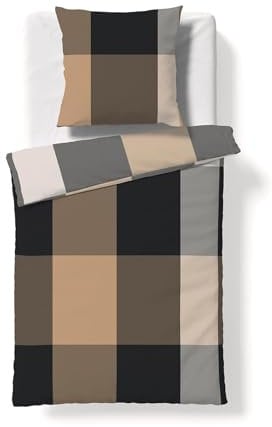 fleuresse gewebte Edelflanell Bettwäsche Lech Hamina grau beige 1 Bettbezug 155 x 220 cm + 1 Kissenbezug 80 x 80 cm