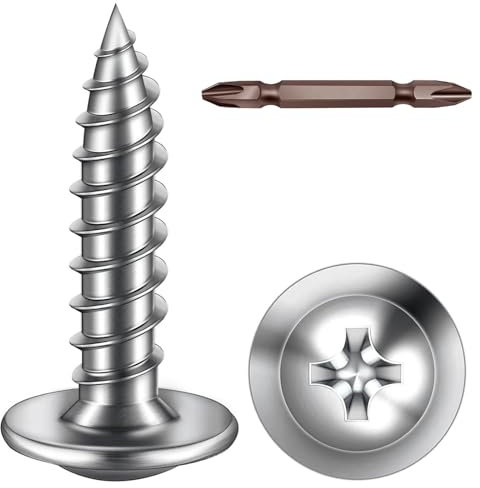 ORTAVA Viti autofilettanti M4 x 14 mm, 50 pezzi, in acciaio inox A2 V2A, testa piatta con disco a croce con trapano, viti autofilettanti con ossido d'argento, viti a testa piatta, filettatura completa