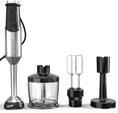 Immersion Blender, Heavy Duty Copper Motor, Stainless Steel Smart Bar with Egg Beaters, Potato Masher, Chopper/Food Processor